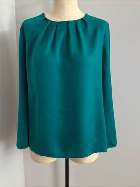 J. Crew Teal Pleated Yoke Long-Sleeve Blouse